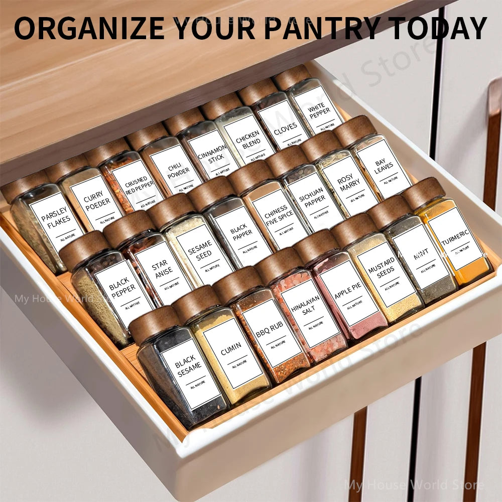 Glass Spice Jars with Bamboo Lids  + Labels