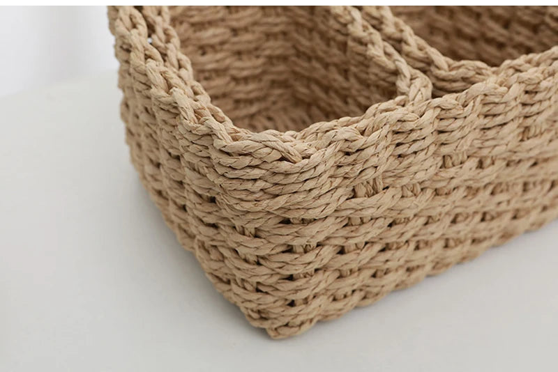 3Pcs Grass Woven Storage Baskets For Organizing And Decorating Multifunctional Picnic Fruit Basket Convenient Office Storage Box