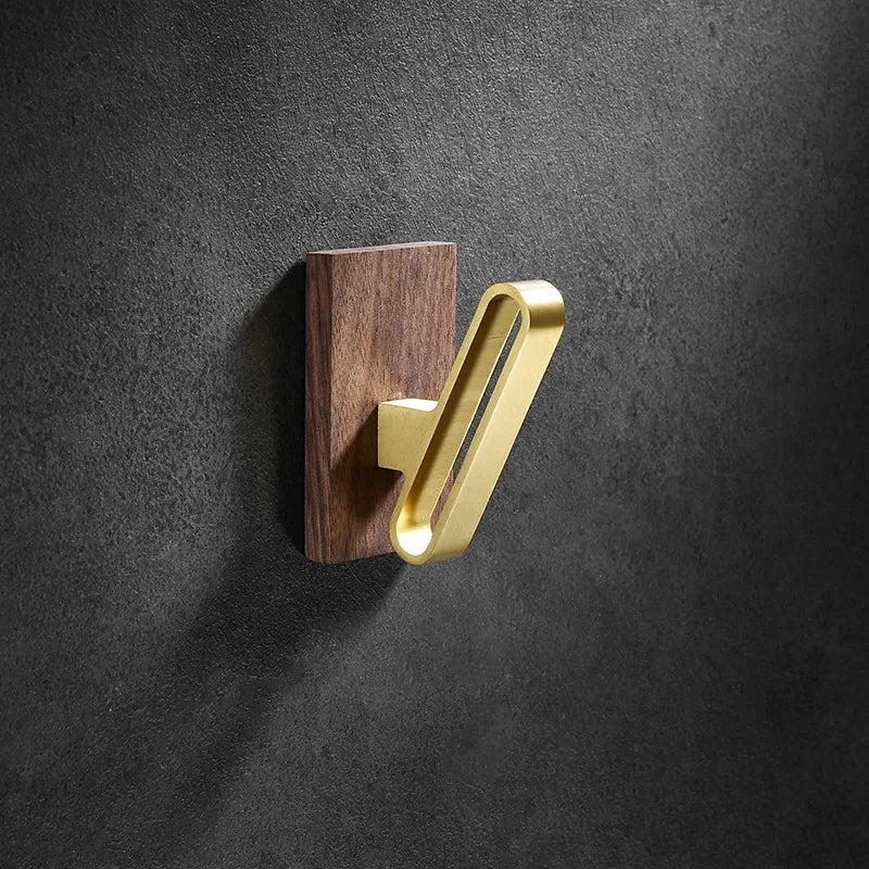 Tuqiu Wood & Brushed Gold Robe Hook – European Elegance in Every Detail