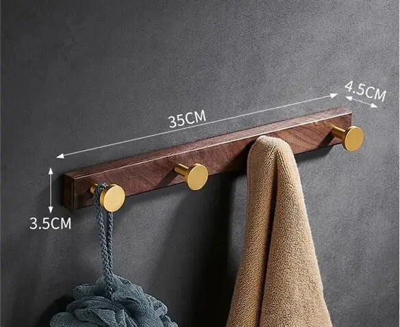 Tuqiu Wood & Brushed Gold Robe Hook – European Elegance in Every Detail
