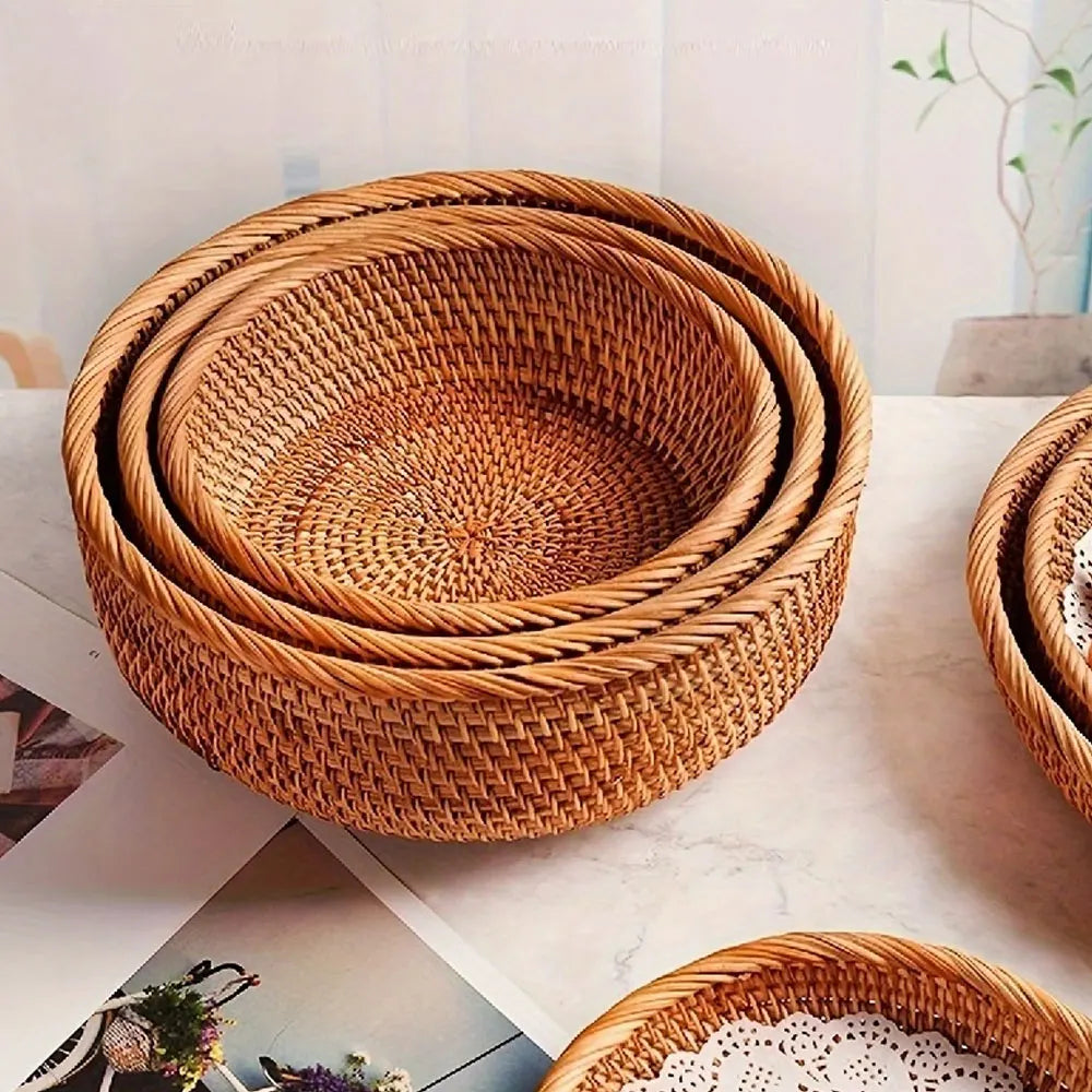 Round Handwoven Wicker Baskets