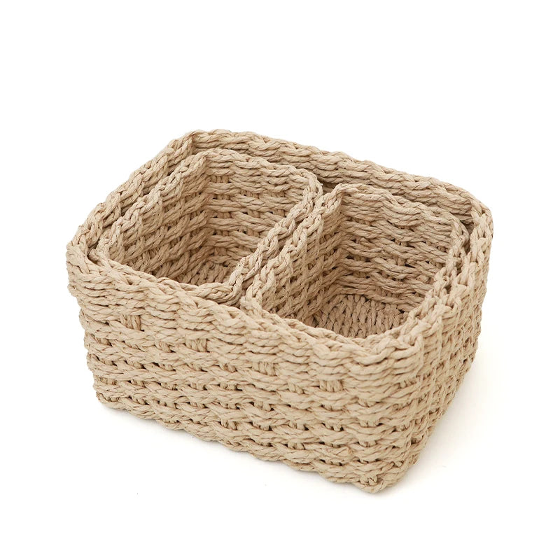 3Pcs Grass Woven Storage Baskets For Organizing And Decorating Multifunctional Picnic Fruit Basket Convenient Office Storage Box
