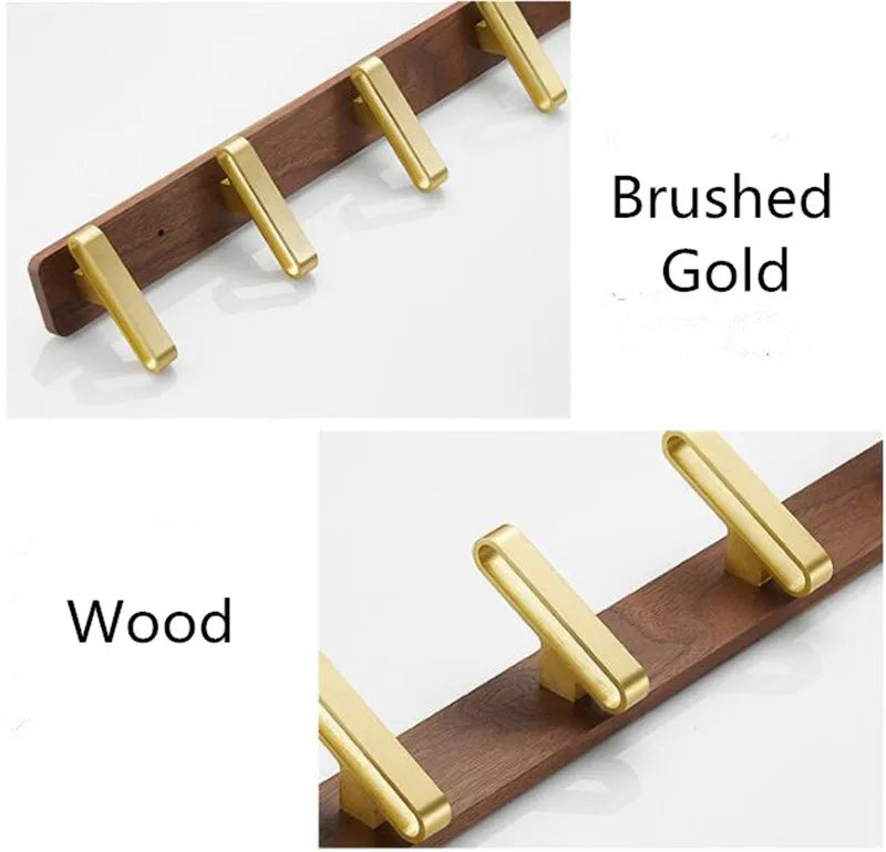 Tuqiu Wood & Brushed Gold Robe Hook – European Elegance in Every Detail