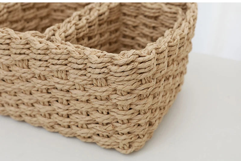 3Pcs Grass Woven Storage Baskets For Organizing And Decorating Multifunctional Picnic Fruit Basket Convenient Office Storage Box