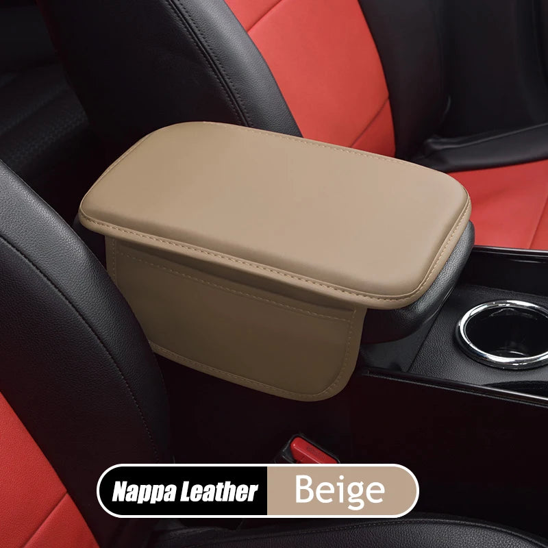 Leather Armrest - Console Protective Cover With Side Storage - 2 Types
