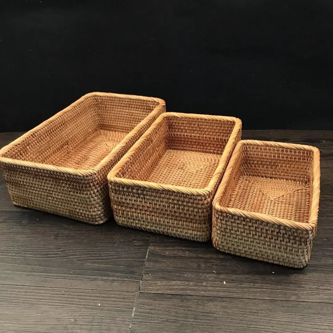 Rectangular Rattan Storage Baskets, Handmade Woven
