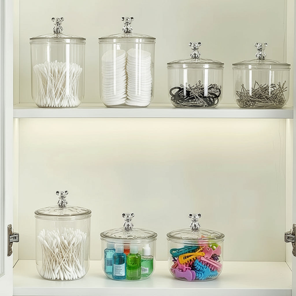 Clear Sealed Storage Jar with Bear Accent