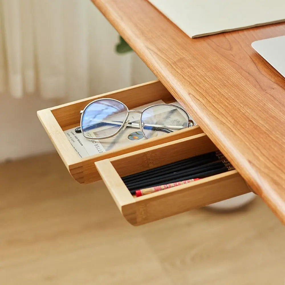 Convenient Under Desk Storage Box Natural Bamboo/Walnut