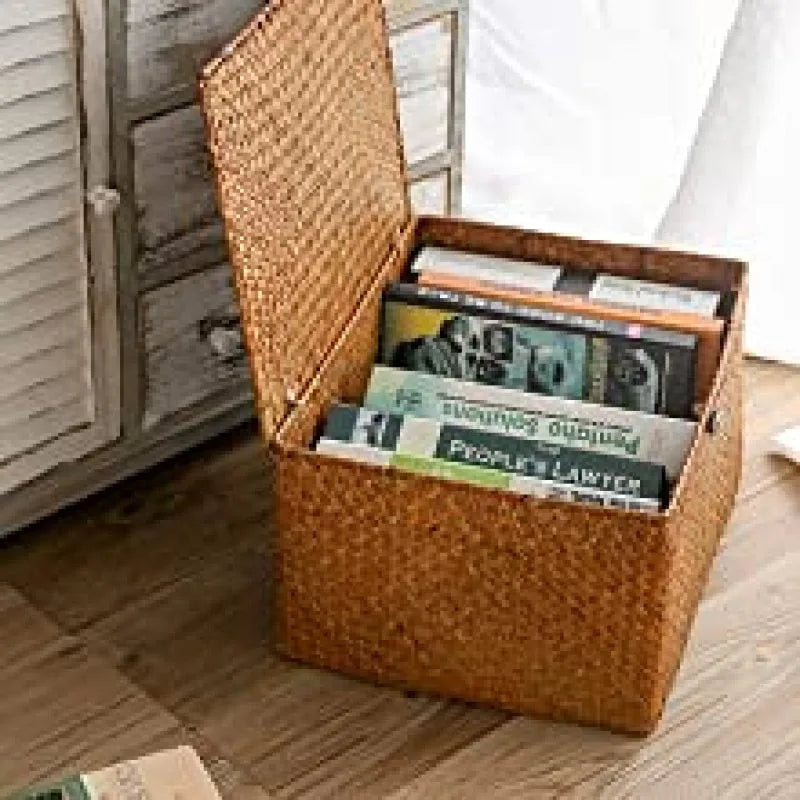 Wicker Storage Basket With Lid - Multi Functional Convenient storage