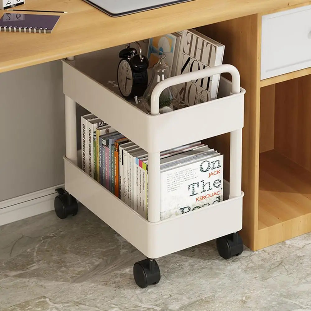 Under Table Storage Shelf With Wheel 2-Layer