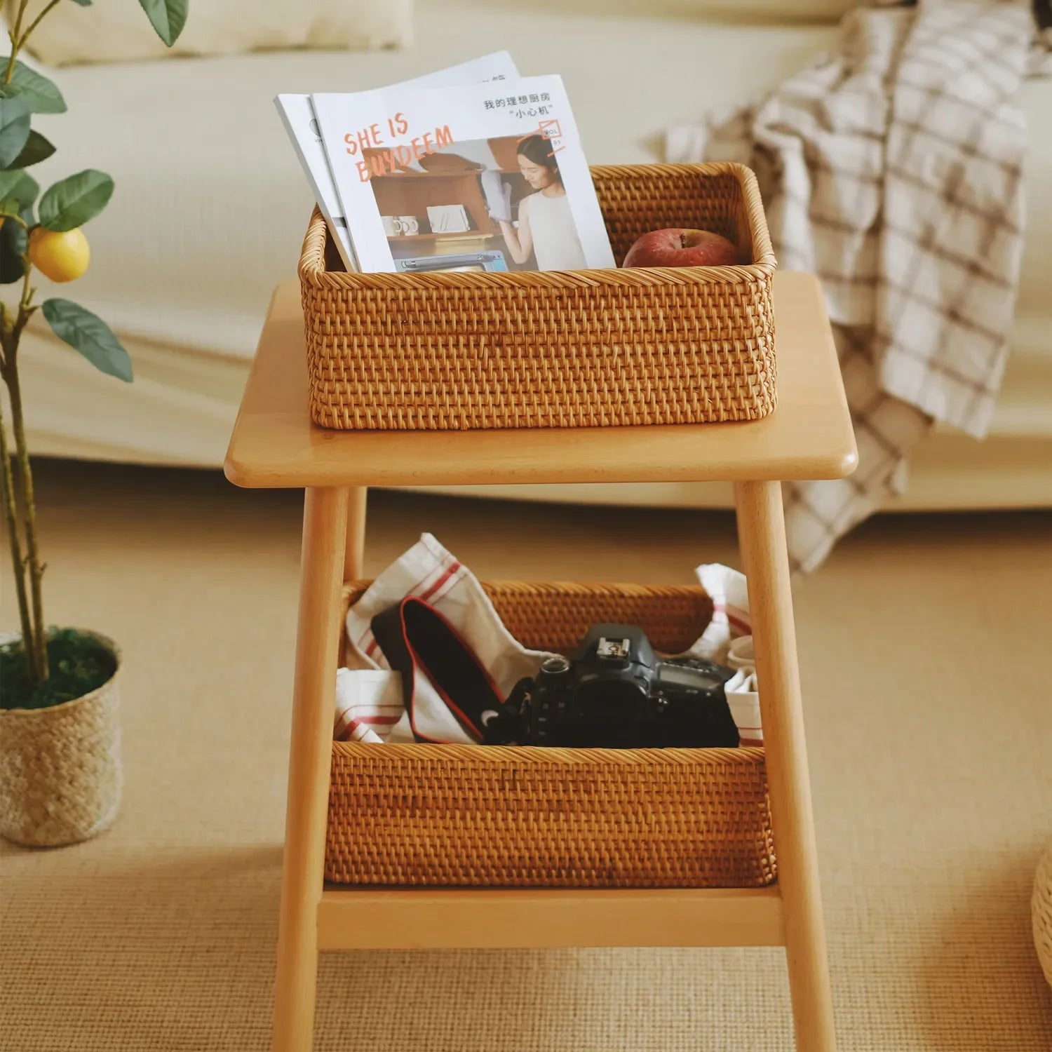 Rectangular Rattan Storage Baskets, Handmade Woven