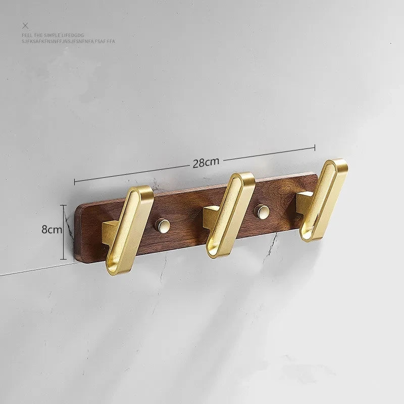 Tuqiu Wood & Brushed Gold Robe Hook – European Elegance in Every Detail