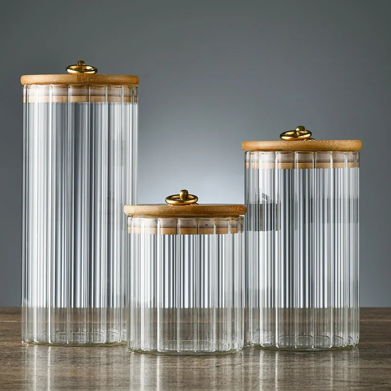 Glass Food Jar with Bamboo Lid – Elegant, Airtight Kitchen, Bathroom or Laundry Storage