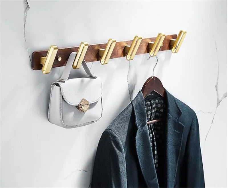 Tuqiu Wood & Brushed Gold Robe Hook – European Elegance in Every Detail