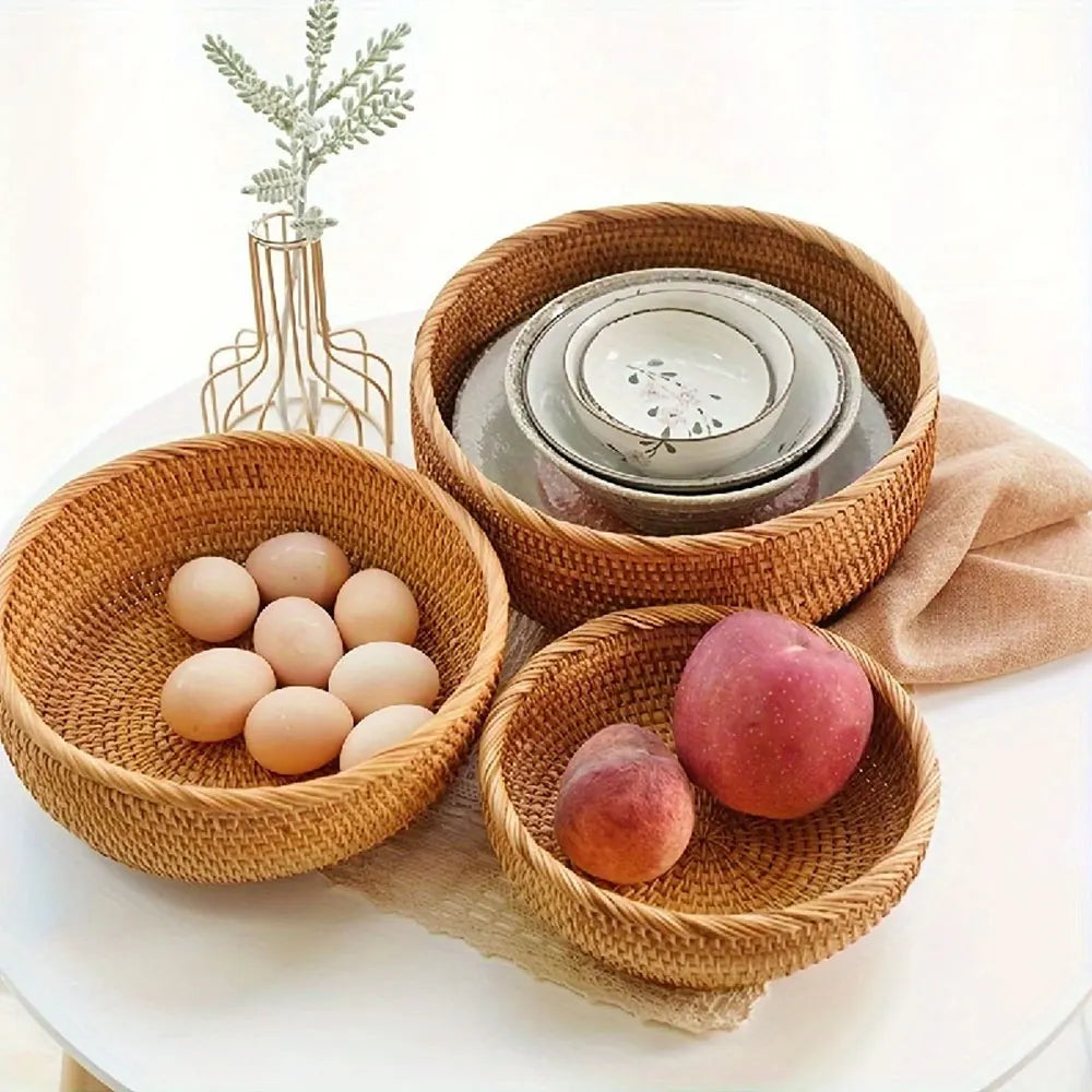 Round Handwoven Wicker Baskets