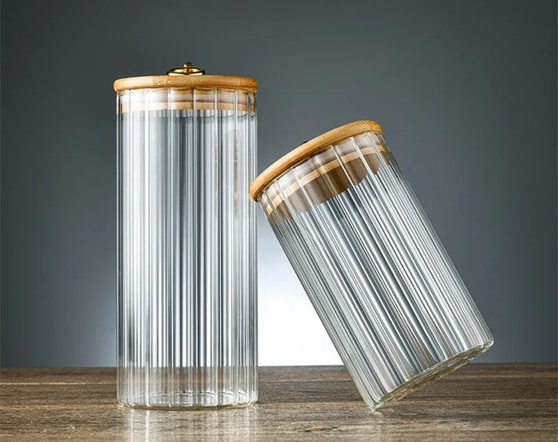 Glass Food Jar with Bamboo Lid – Elegant, Airtight Kitchen, Bathroom or Laundry Storage