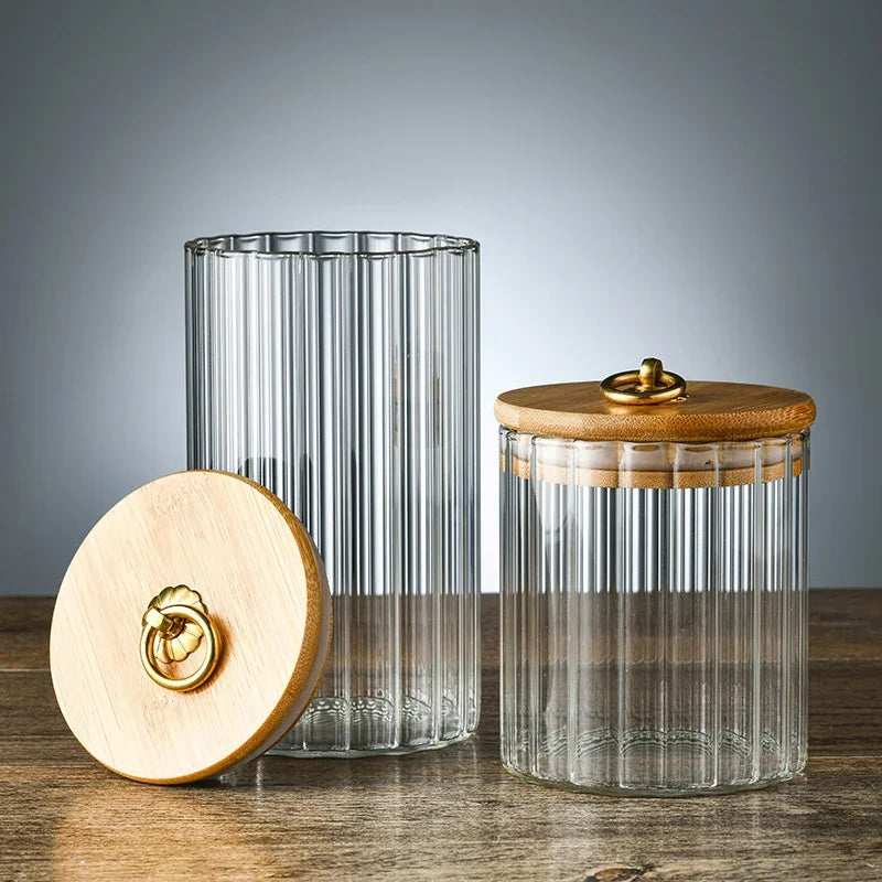 Glass Food Jar with Bamboo Lid – Elegant, Airtight Kitchen, Bathroom or Laundry Storage