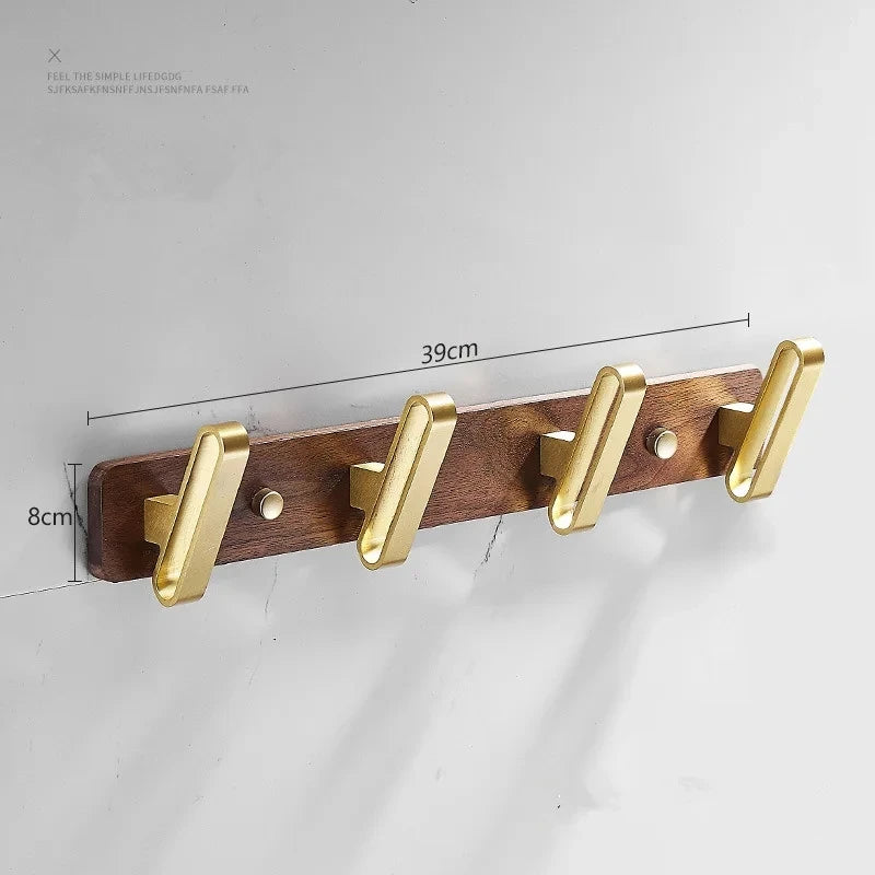 Tuqiu Wood & Brushed Gold Robe Hook – European Elegance in Every Detail