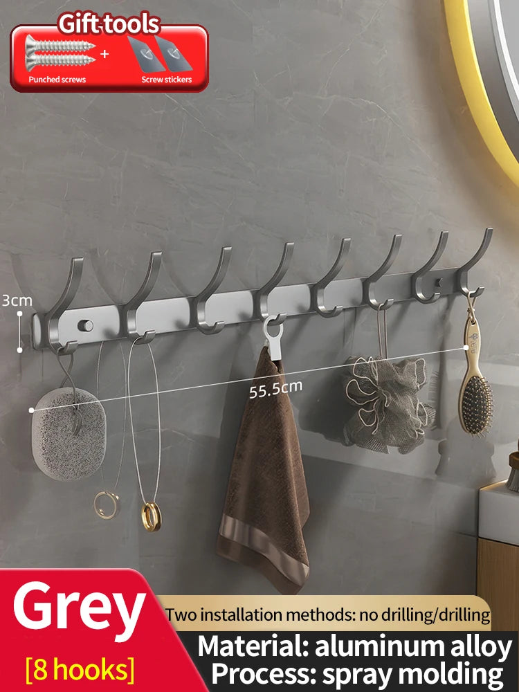 No-Drill 6-Hook Aluminium Alloy Door & Wall Hanger