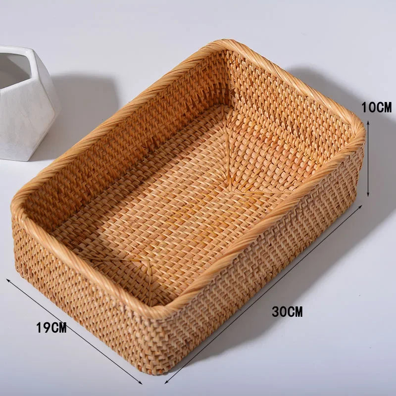 Rectangular Rattan Storage Baskets, Handmade Woven