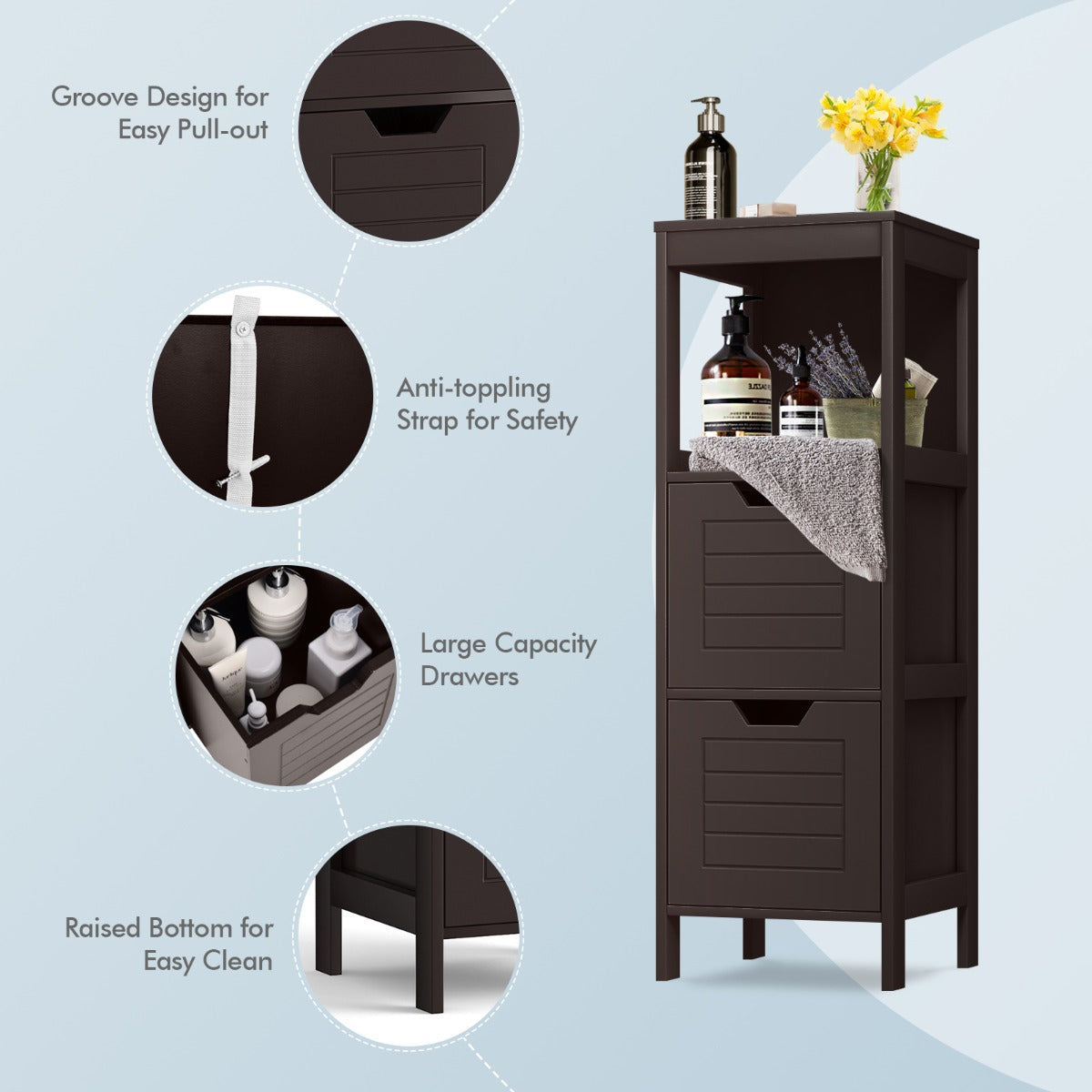 Multifunctional Wooden Storage Rack for Home/Office/Bathroom-Coffee