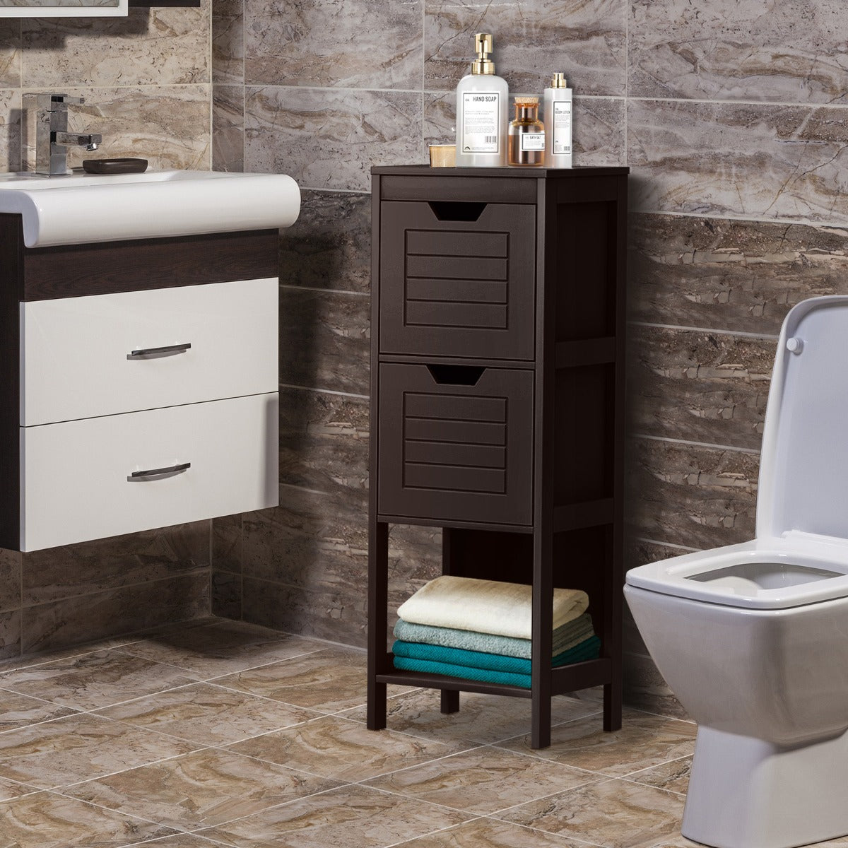 Multifunctional Wooden Storage Rack for Home/Office/Bathroom-Coffee